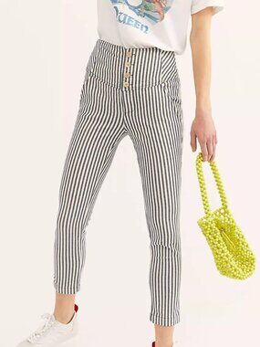 Free People Frankie Striped High Waist Skinny Pants - Navy/White